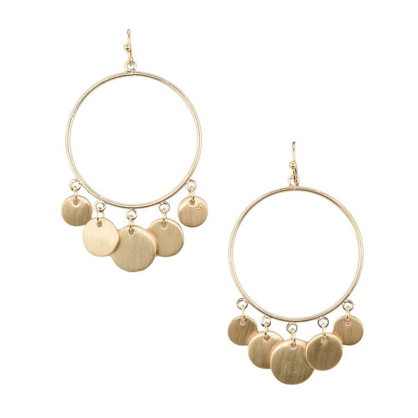 Round Dangle Drop Disk Earrings, 2-1/2-Inch, Gold
