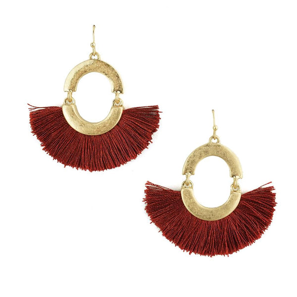 Mini Tassel Drop Dangle Earrings, 1-1/2-Inch, Burgundy