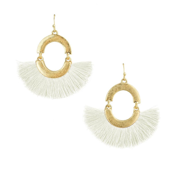 Mini Tassel Drop Dangle Earrings, 1-1/2-Inch, Ivory