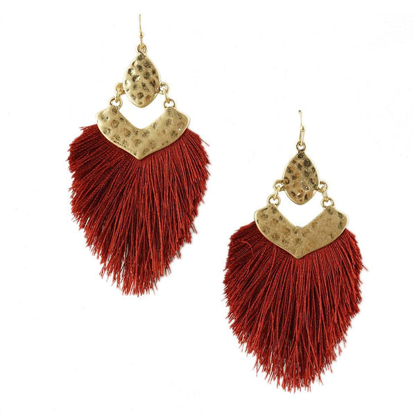 Tassel Drop Dangle Earrings, Burgundy, 2-1/2-Inch