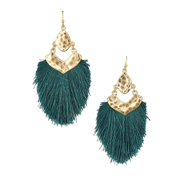 Tassel Drop Dangle Earrings, Teal, 2-1/2-Inch