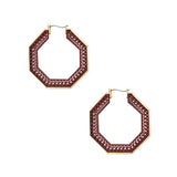 Metal Filigree Leather Hoop Earrings, 2-Inch