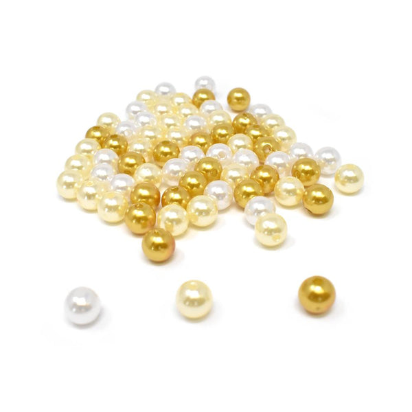 Plastic Tri-Color Pearl Beads, 10mm, 70-Piece, Gold