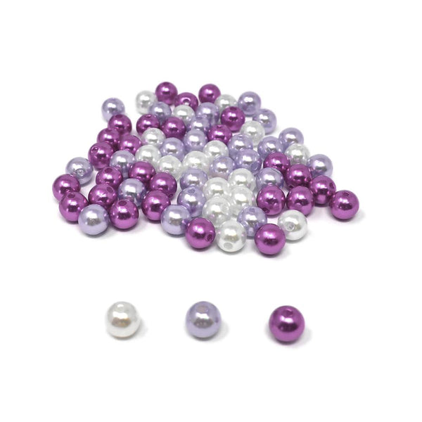 Plastic Tri-Color Pearl Beads, 10mm, 70-Piece, Purple