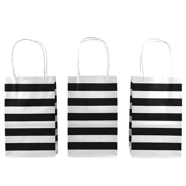 Striped Slim Gift Bags, Black, 12-1/2-Inch, 12-Count