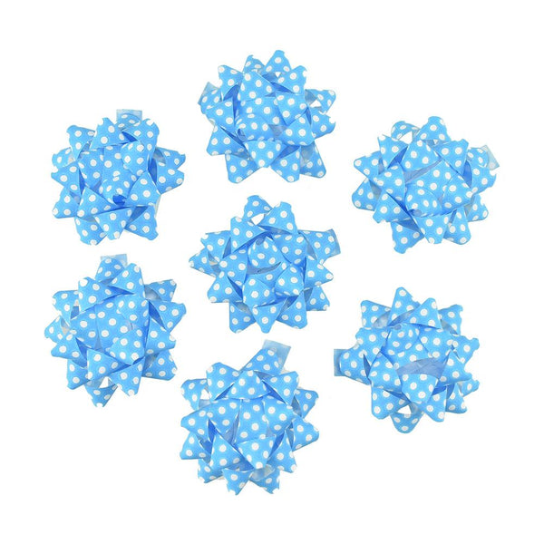 Self-Adhesive Pre-tied Star Bows, 2-Inch, 25-Piece, Blue/White Dots