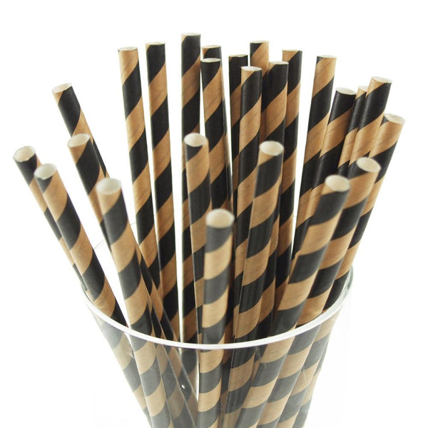 Candy Striped Paper Straws, 7-3/4-inch, 25-Piece, Black/Natural