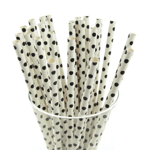 Small Dots Paper Straws, 7-3/4-inch, 25-Piece, Black/White