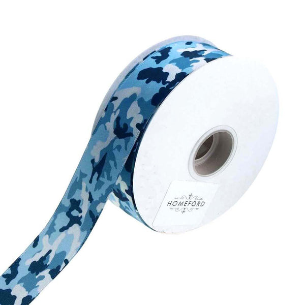 Camouflage Satin Ribbon, Blue, 7/8-Inch, 4-Yard