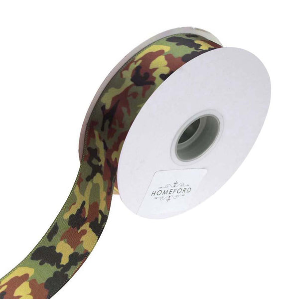 Camouflage Satin Ribbon, Green, 7/8-Inch, 4-Yard