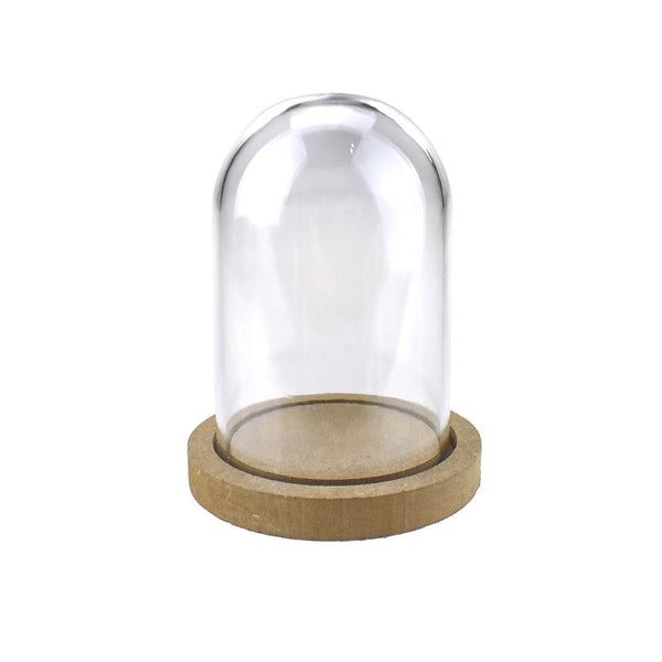 Mini Clear Plastic Display Dome with Wood Base, 5-Inch