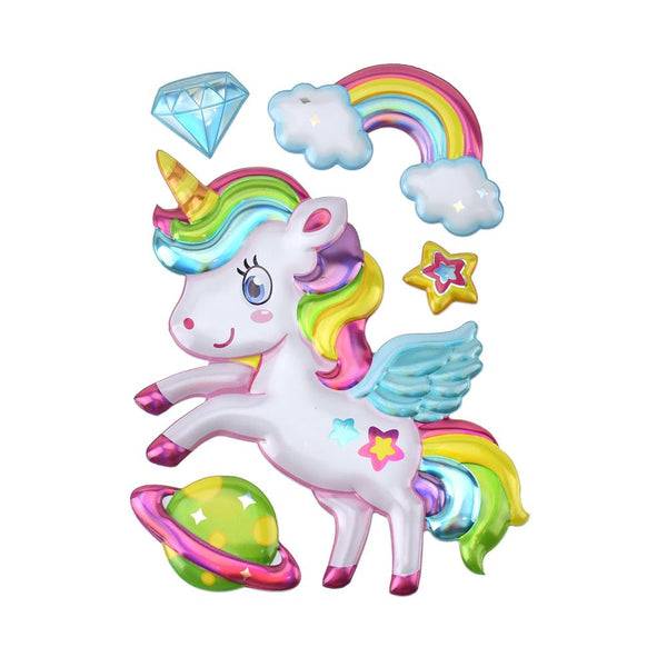 Baby Unicorn Puffy 3D Pop-Up Wall Art Stickers, 5-Piece