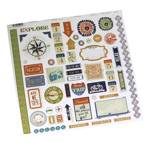 Travel Words and Icons Sticker Sheet, Assorted Color, 12-Inch