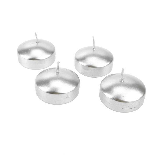 Metallic Floating Disc Unscented Candles, 2-Inch, 4-Count, Silver