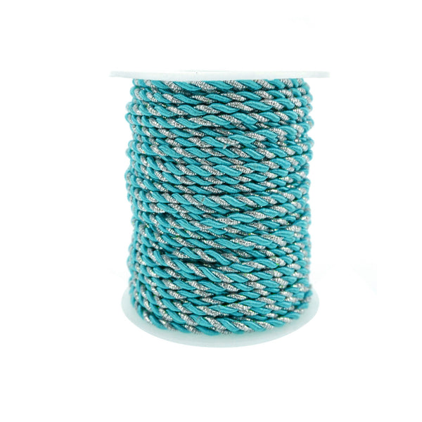 Metallic Twisted Cord Rope Trim, 3mm, 25-Yard, Turquoise
