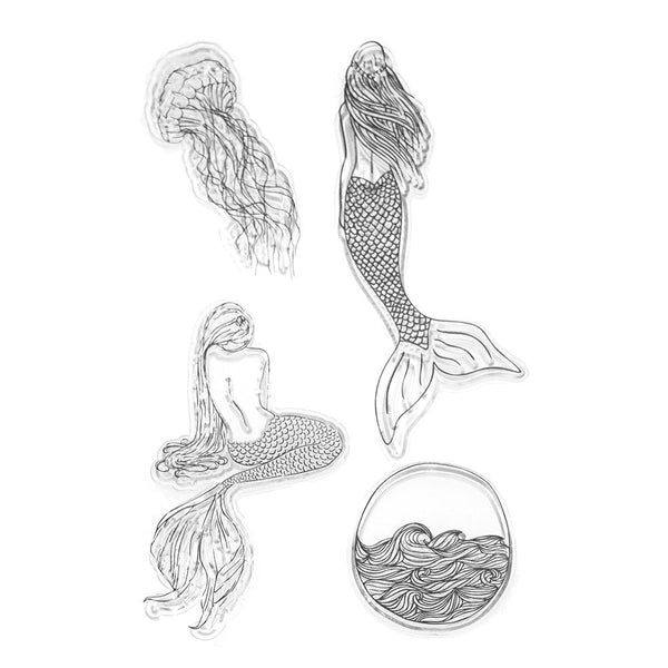 Silicone Under The Sea Mermaid Clear Stamps, 4-Piece