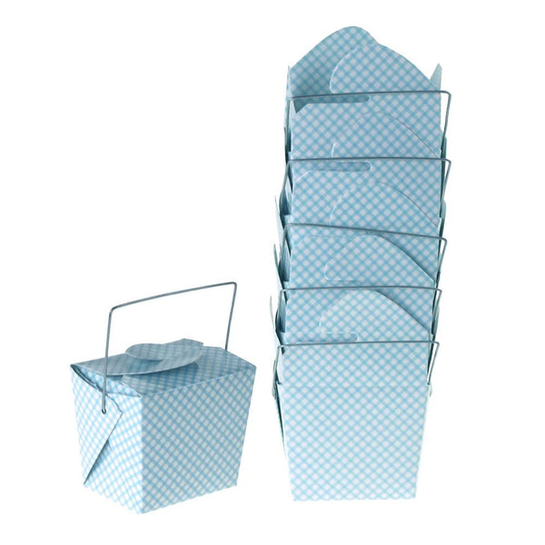 Checkered Take Out Boxes with Wire Handle, Blue, 2-1/2-Inch, 6-Piece