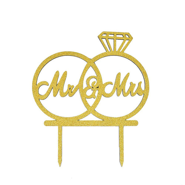 Glittered "Mr & Mrs" Rings Cake Topper, 5-7/8-Inch, Gold