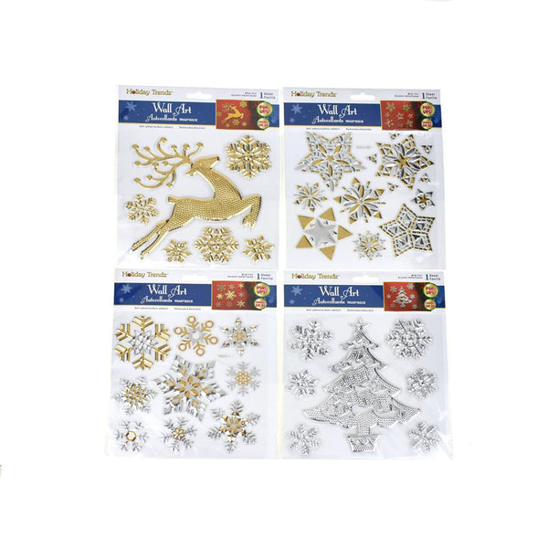 Snowflake Metallic Foil Removable Christmas Wall Art Stickers, 35-Piece
