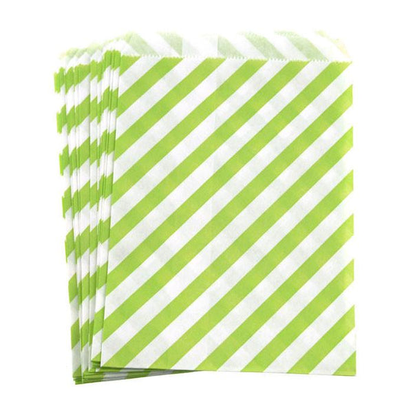Candy Stripe Paper Treat Bags, 7-inch 25-Piece, Apple Green