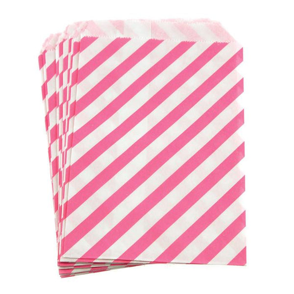 Candy Stripe Paper Treat Bags, 7-inch 25-Piece, Hot Pink