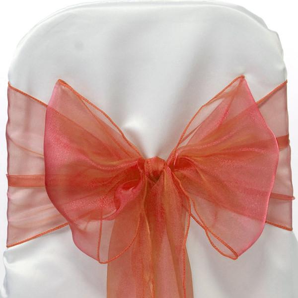 Organza Chair Bow Sash, 9-inch, 10-feet, 6-piece, Coral
