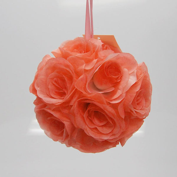 Silk Flower Kissing Balls Wedding Centerpiece, 6-Inch, Coral