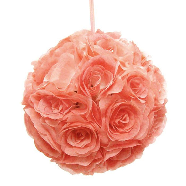 Silk Flower Kissing Balls Wedding Centerpiece, 10-inch, Coral