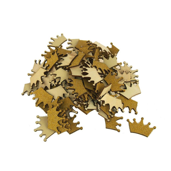 Royal Crown Glitter Wood Favors, 1-1/2-Inch, Gold, 100-Piece