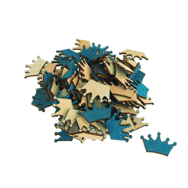 Royal Crown Glitter Wood Favors, 1-1/2-Inch, Turquoise, 100-Piece