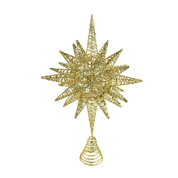 Elegant Glittered Capiz Star Christmas Tree Topper, Gold, 16-Inch