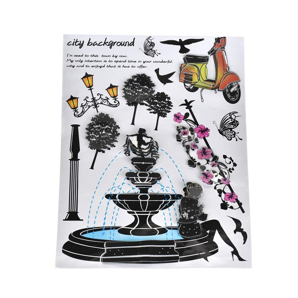 City Fountain 3D Pop Up Wall Art Stickers, 14-Piece