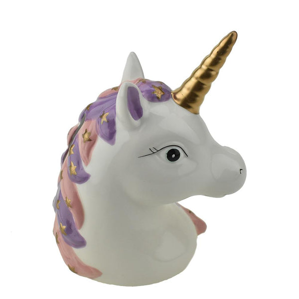 Ceramic Starry Unicorn Head Coin Bank, 6-1/2-Inch, Purple