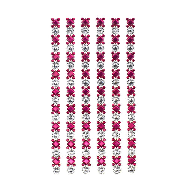 Rhinestone Embellishments Stickers, 6-Inch, 5-Strips, Fuschia