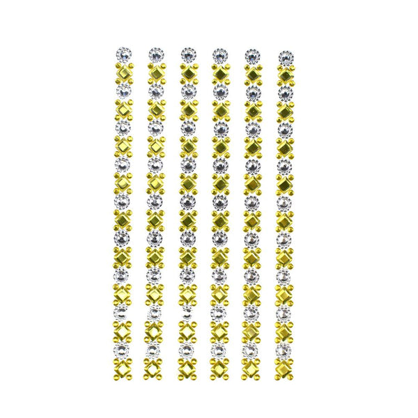 Rhinestone Embellishments Stickers, 6-Inch, 5-Strips, Gold