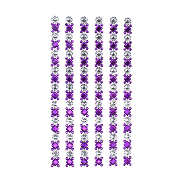 Rhinestone Embellishments Stickers, 6-Inch, 5-Strips, Purple