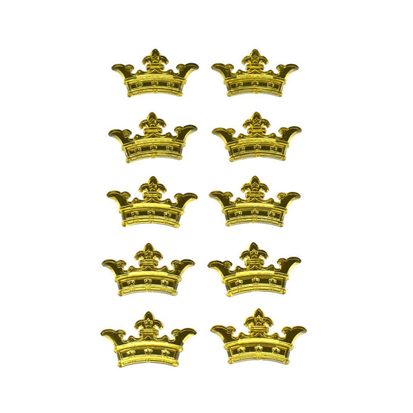 Acrylic Rhinestone Three Point Crown Stickers, 7/8-Inch, 10-Count, Gold