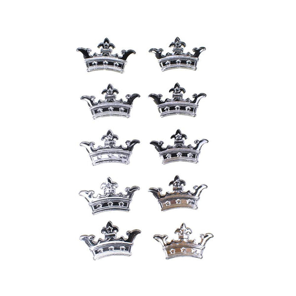 Acrylic Rhinestone Three Point Crown Stickers, 7/8-Inch, 10-Count, Silver
