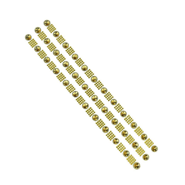 Square Diamond with Rhinestud Flower Stickers, 1/2-Inch, 3-Strips, Gold