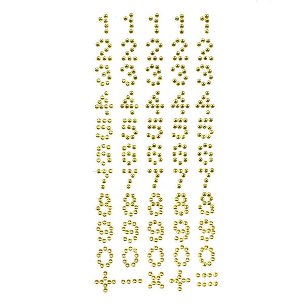 Number 0 to 9 and Symbols Rhinestone Stickers, Gold, 5/8-Inch, 55-Piece