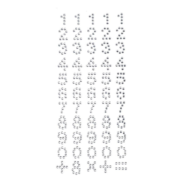Number 0 to 9 and Symbols Rhinestone Stickers, White, 5/8-Inch, 55-Piece