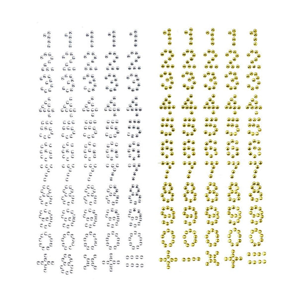 Number 0 to 9 and Symbols Rhinestone Stickers, 5/8-Inch, 55-Piece