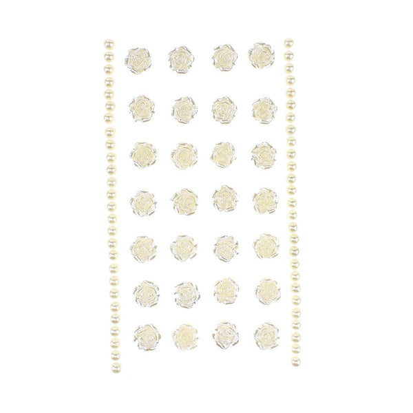 Pearlescent Rhinestone Rose Stickers, 1/2-Inch, 30-Piece, White