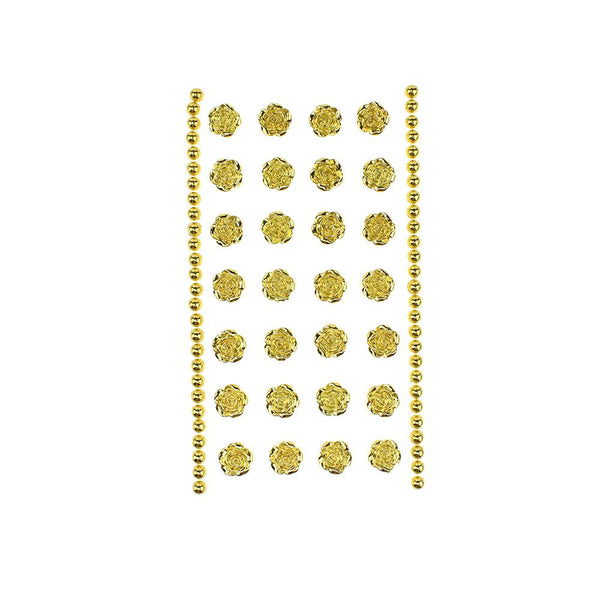 Pearlescent Rhinestone Rose Stickers, 1/2-Inch, 30-Piece, Gold