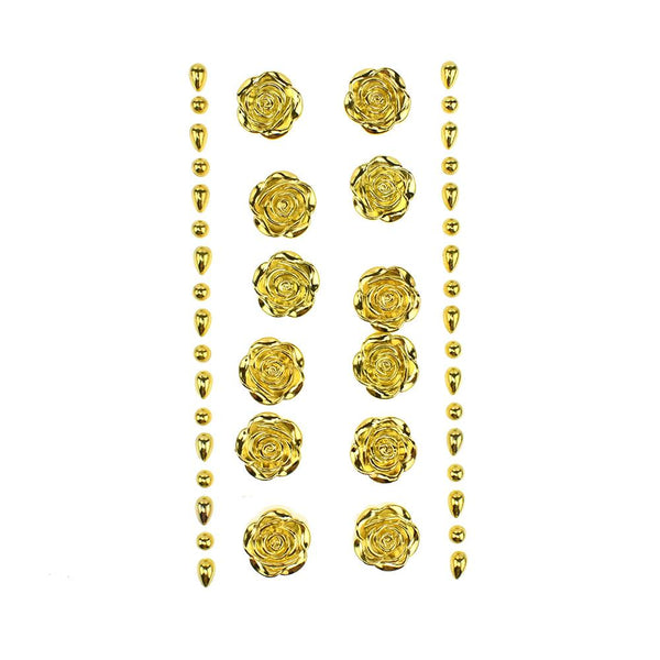 Pearlescent Rhinestone Rose Stickers, 3/4-Inch, 14-Piece, Gold