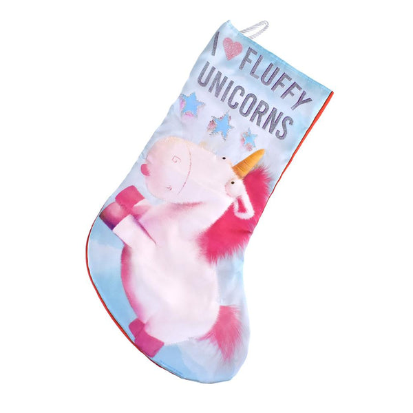 Despicable Me Fluffy Unicorn Satin Christmas Stocking, Light Blue, 17-1/2-Inch