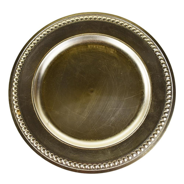 Beaded Trim Charger Plate, Champagne, 14-Inch, 1-Count