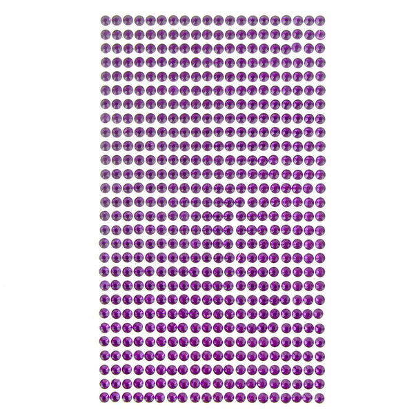 Round Adhesive Diamond Gem Stickers, Purple, 4mm