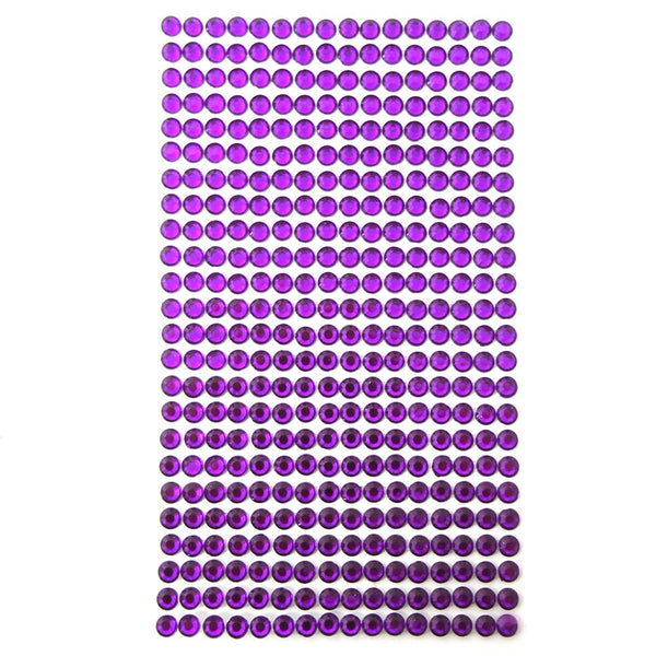 Round Adhesive Diamond Gem Stickers, Purple, 5mm