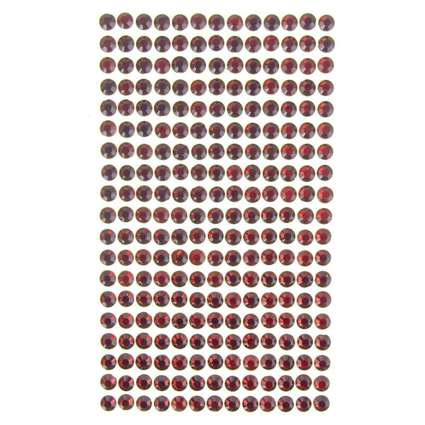 Round Adhesive Diamond Gem Stickers, Ruby, 6mm